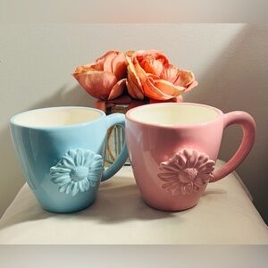 NWT STARBUCKS (2006 Spring Collection) Vintage Blue & Pink 18 oz Ceramic Mugs.